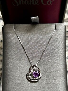 Shane Co. 14K White Gold Lavender Sapphire & Diamond Triple Heart Pendant Suite